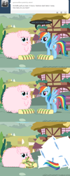Size: 650x1625 | Tagged: safe, artist:mixermike622, imported from derpibooru, rainbow dash, oc, oc:fluffle puff, tumblr:ask fluffle puff, math, pillow, pillow fight, taco, tumblr
