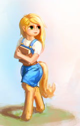 Size: 1024x1606 | Tagged: safe, artist:paladin, imported from derpibooru, oc, oc only, oc:cinnamon cider, satyr, book, clothes, offspring, parent:applejack, solo