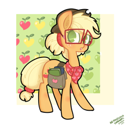 Size: 900x900 | Tagged: safe, artist:otterlore, imported from derpibooru, applejack, adorkable, bandana, cute, dork, glasses, jackabetes, neckerchief, nerd, no pupils, saddle bag, simple background, white background