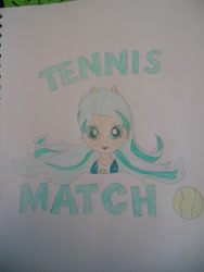 Size: 3456x4608 | Tagged: safe, artist:berrypunchrules, imported from derpibooru, tennis match, equestria girls, athlete, background human, female, ponied up, pony ears, portrait, solo, traditional art