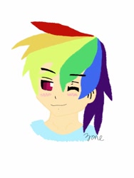 Size: 768x1024 | Tagged: safe, artist:zane, imported from derpibooru, rainbow dash, human, anime, female, humanized, solo