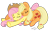 Size: 2000x1253 | Tagged: safe, artist:grayflower, artist:wonderwaifu, imported from derpibooru, applejack, fluttershy, pony, accessory swap, appleshy, cuddling, cute, eyes closed, female, hug, lesbian, prone, resting, shipping, sleeping, smiling, snuggling