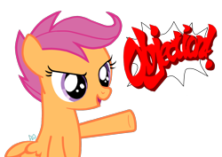 Size: 1550x1100 | Tagged: safe, imported from derpibooru, scootaloo, ace attorney, female, objection, simple background, solo, transparent background