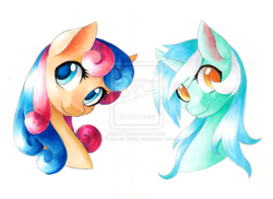 Size: 1024x745 | Tagged: safe, artist:fuyusfox, imported from derpibooru, bon bon, lyra heartstrings, sweetie drops