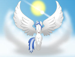 Size: 5782x4466 | Tagged: safe, artist:sky slicer, artist:taigalife, imported from derpibooru, oc, oc only, oc:sky slicer, pegasus, absurd resolution, base used, child bearing hips, cloud, covering face, day, female, flash drive, flight, flying, hips, inkscape, large wings, mare, pegasus oc, shading, sky, soar, solo, spiky mane, spread wings, sun, vector, wide hips, wing spreading, wings, wingspread