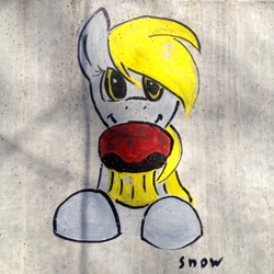 Size: 1024x1024 | Tagged: safe, artist:snow, imported from derpibooru, derpy hooves, pegasus, pony, female, graffiti, mare, solo, street art, tagging