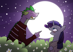 Size: 2100x1500 | Tagged: safe, artist:citrusking46, imported from derpibooru, rarity, spike, blushing, clothes, coat, female, it's a wonderful life, male, moon, older, older spike, shipping, sparity, straight, sweater