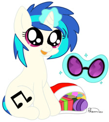 Size: 845x945 | Tagged: safe, artist:cheshires-palace, imported from derpibooru, dj pon-3, vinyl scratch, christmas, christmas stocking, female, glasses, magic, open mouth, solo, younger