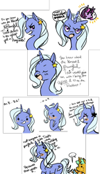 Size: 1255x2176 | Tagged: safe, artist:costly, imported from derpibooru, snails, snips, trixie, twilight sparkle, pony, unicorn, blushing, comic, dialogue, female, lesbian, shipping, tsundere, twixie