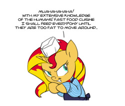 Size: 555x472 | Tagged: safe, artist:carnifex, imported from derpibooru, sunset shimmer, pony, fast food, female, pure unfiltered evil, scheming, solo
