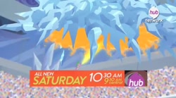 Size: 1192x665 | Tagged: safe, imported from derpibooru, screencap, spike, equestria games (episode), animation error, equestria games, fire, fire breath, hub logo, male, official, promo, solo, the hub