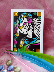 Size: 750x1000 | Tagged: safe, artist:facja, imported from derpibooru, princess celestia, craft, stained glass