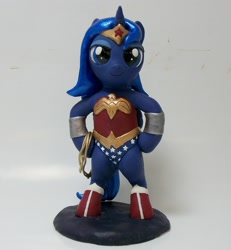 Size: 2237x2422 | Tagged: safe, artist:madponyscientist, imported from derpibooru, princess luna, pony, bipedal, cosplay, custom, customized toy, female, filly, irl, photo, sculpture, solo, wonder woman, woona