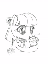 Size: 3302x4466 | Tagged: safe, artist:boxedsurprise, imported from derpibooru, coco pommel, coffee, female, monochrome, sketch, solo