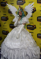 Size: 905x1300 | Tagged: artist needed, safe, artist:robynsroost, imported from derpibooru, princess celestia, human, 2014, clothes, convention, cosplay, evening gloves, irl, irl human, photo, solo, sxsw gaming expo