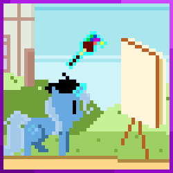 Size: 300x300 | Tagged: safe, artist:zztfox, imported from derpibooru, trixie, pony, unicorn, animated, beret, easel, female, hat, magic, mare, paintbrush, painting, pixel art, solo