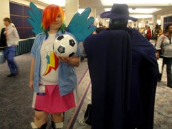 Size: 1024x768 | Tagged: artist needed, safe, imported from derpibooru, mare do well, rainbow dash, human, equestria girls, 2013, anime weekend atlanta, convention, cosplay, football, irl, irl human, photo