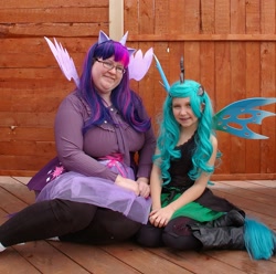 Size: 1787x1770 | Tagged: safe, artist:brixdan, imported from derpibooru, queen chrysalis, twilight sparkle, human, 2014, cosplay, emerald city comicon, irl, irl human, photo, target demographic, twilight sparkle (alicorn)