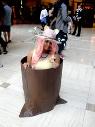 Size: 768x1024 | Tagged: artist needed, safe, artist:wrathofconpics, imported from derpibooru, fluttershy, human, 2013, anime weekend atlanta, clothes, convention, cosplay, costume, fluttertree, irl, irl human, photo, tree, tree costume