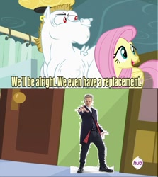 Size: 640x717 | Tagged: safe, edit, edited screencap, imported from derpibooru, screencap, bulk biceps, fluttershy, rainbow falls, 1000 hours in ms paint, bad edit, doctor who, exploitable meme, meme, ms paint, peter capaldi, replacement meme, twelfth doctor
