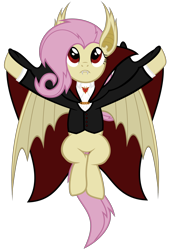 Size: 4100x6000 | Tagged: safe, artist:magister39, imported from derpibooru, fluttershy, bat pony, pony, vampire, absurd resolution, bat ponified, cape, clothes, fangs, female, flutterbat, outfit, race swap, simple background, solo, transparent background, vector