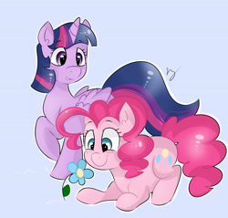 Size: 5000x4775 | Tagged: safe, artist:bloodyhellhayden, imported from derpibooru, pinkie pie, twilight sparkle, alicorn, pony, absurd resolution, female, flower, mare, simple background, twilight sparkle (alicorn)