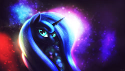 Size: 1920x1080 | Tagged: safe, artist:shydale, imported from derpibooru, princess luna, female, looking at you, portrait, solo, sparkles