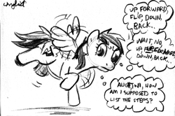 Size: 891x590 | Tagged: safe, artist:wingbeatpony, imported from derpibooru, rainbow dash, female, flying, monochrome, solo