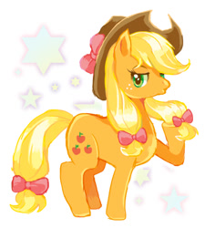 Size: 600x668 | Tagged: safe, artist:fuyuse leka, imported from derpibooru, applejack, earth pony, pony, applejack's hat, bow, cowboy hat, female, hat, mare, pigtails, pixiv, solo