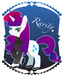 Size: 600x731 | Tagged: safe, artist:fuyuse leka, imported from derpibooru, rarity, beatnik rarity, beret, clothes, female, hat, pixiv, solo