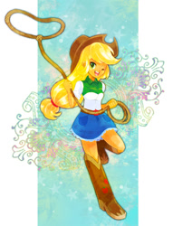 Size: 534x700 | Tagged: safe, artist:fuyuse leka, imported from derpibooru, applejack, equestria girls, female, lasso, one eye closed, pixiv, solo