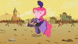 Size: 1365x768 | Tagged: safe, imported from derpibooru, screencap, pinkie pie, over a barrel, female, fishnets, saloon dress, saloon pinkie, solo