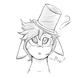 Size: 1000x1000 | Tagged: safe, artist:hot headed clover, artist:tipsie, imported from derpibooru, oc, oc only, ask, cute, floppy ears, hat, monochrome, pro, solo, top hat, tumblr pro