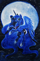 Size: 3376x5128 | Tagged: safe, artist:dalagar, imported from derpibooru, princess luna, alicorn, pony, female, mare, moon, solo, traditional art