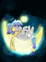 Size: 1024x1365 | Tagged: safe, artist:onlybykaymichelle, imported from derpibooru, oc, oc only, oc:sheeps, clothes, crescent moon, moon, scarf, solo, stars, tangible heavenly object