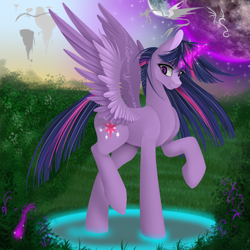 Size: 1500x1500 | Tagged: safe, artist:santagiera, imported from derpibooru, twilight sparkle, alicorn, pony, female, magic, mare, smiling, solo, twilight sparkle (alicorn)