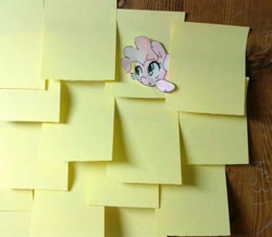 Size: 551x480 | Tagged: safe, artist:danadyu, imported from derpibooru, pinkie pie, jumped-out-pinkieanswers, paper child, sticky note