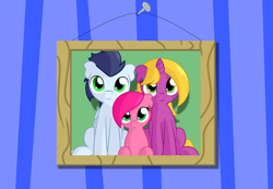 Size: 5055x3500 | Tagged: safe, artist:furrgroup, imported from derpibooru, soarin', oc, oc:bright star, oc:rose, earth pony, pony, unicorn, bright star, canon x oc, cute, family, frame, group photo, photo, picture, prone, sitting, smiling