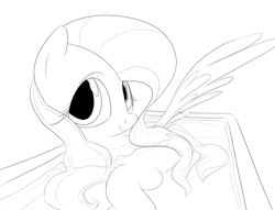 Size: 1141x872 | Tagged: safe, artist:dotkwa, imported from derpibooru, fluttershy, bath, female, grayscale, monochrome, solo