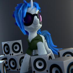 Size: 1920x1920 | Tagged: safe, artist:ryolo132, imported from derpibooru, dj pon-3, vinyl scratch, pony, unicorn, 3d, clothes, coat, cutie mark, female, hooves, horn, mane, mare, smiling, solo, sunglasses, teeth