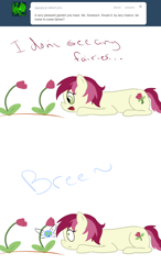 Size: 750x1280 | Tagged: safe, imported from derpibooru, roseluck, parasprite, ask, comic, female, rosereplies, solo, tumblr