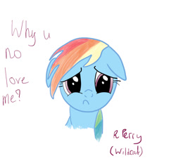 Size: 914x875 | Tagged: safe, anonymous artist, imported from derpibooru, rainbow dash, female, floppy ears, sad, solo