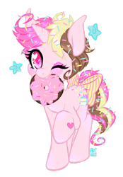 Size: 488x701 | Tagged: safe, artist:plumsweet, imported from derpibooru, oc, oc only, original species, donut, food, simple background, solo, sprinkles, transparent background, wink