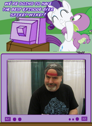 Size: 563x771 | Tagged: safe, artist:birthofthepheonix, imported from derpibooru, rarity, spike, anime conji, blushing, exploitable meme, hug, kyle hebert, meme, obligatory pony, tv meme