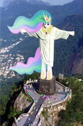 Size: 632x960 | Tagged: safe, imported from derpibooru, princess celestia, brazil, christ the redeemer, irl, jesus christ, parody, photo, ponified, rio de janeiro, rule 85, statue