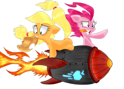 Size: 2800x2000 | Tagged: safe, artist:dfectivedvice, artist:dragonfoorm, imported from derpibooru, applejack, pinkie pie, colored, rocket, simple background, transparent background