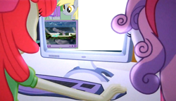 Size: 824x471 | Tagged: safe, imported from derpibooru, apple bloom, derpy hooves, sweetie belle, equestria girls, accepted meme that never ends, computer, exploitable meme, meme, memeception, obligatory pony, the crusaders browse the internet, the meme that never ends