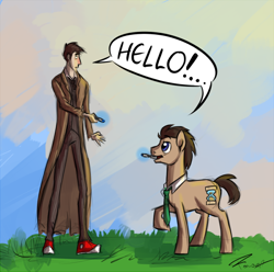 Size: 700x695 | Tagged: safe, artist:fonora, imported from derpibooru, doctor whooves, time turner, earth pony, crossover, doctor who, male, sonic screwdriver, stallion, tenth doctor, the doctor, timelord ponidox