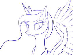 Size: 1024x768 | Tagged: safe, artist:vasillium, imported from derpibooru, princess luna, female, monochrome, solo