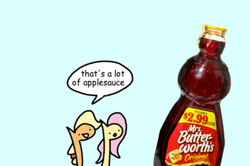 Size: 500x332 | Tagged: safe, artist:wollap, imported from derpibooru, applejack, fluttershy, applesauce, comic, syrup